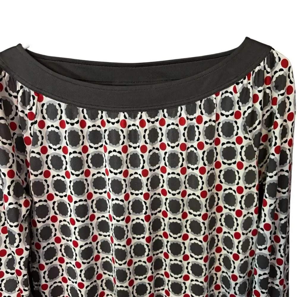 Tory Burch 100% Silk Geometric‎ Print Dress Sz M Mod Shift Style Long Sleeve